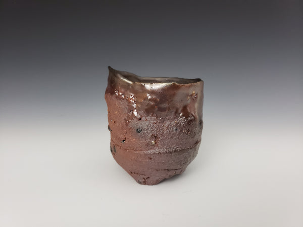 Wood Fired Textured Cup with Black Slip and Shino #09