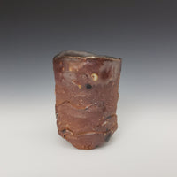 Wood Fired Textured Cup with Black Slip and Shino #04