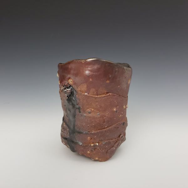 Wood Fired Textured Cup with Black Slip and Shino #04